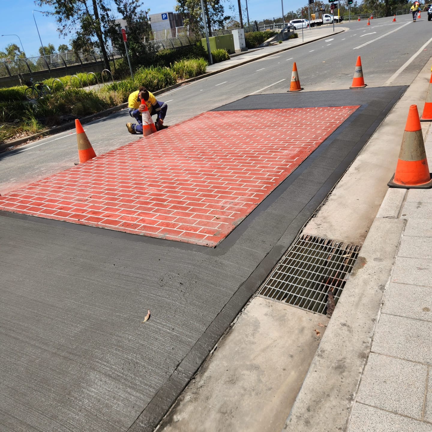 Professional team installing decorative crossing