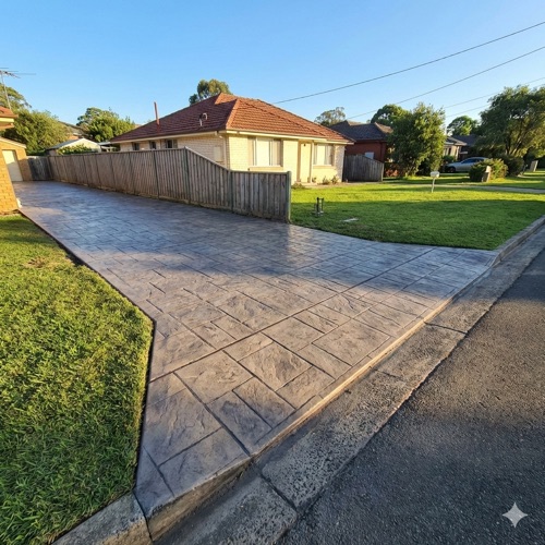 Stamped concrete driveway crossover